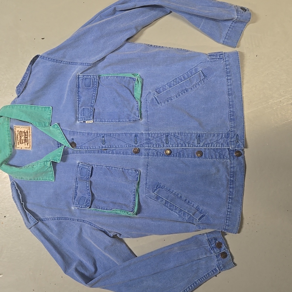 Levi Strauss & Co. Denim Shirt Jacket with Green Collar Vintage